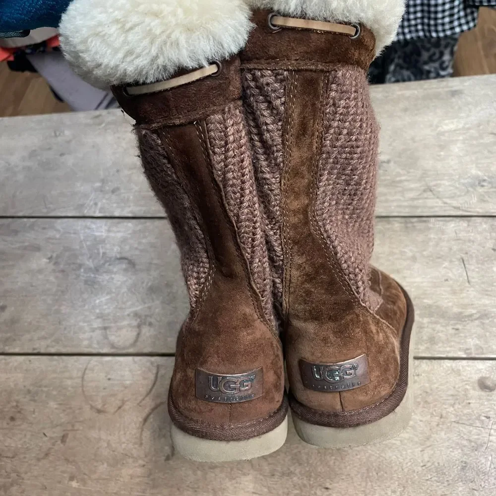 UGG Australia Boots Womens Size 5 Tan Leather‎ Mid Calf Winter Shearling